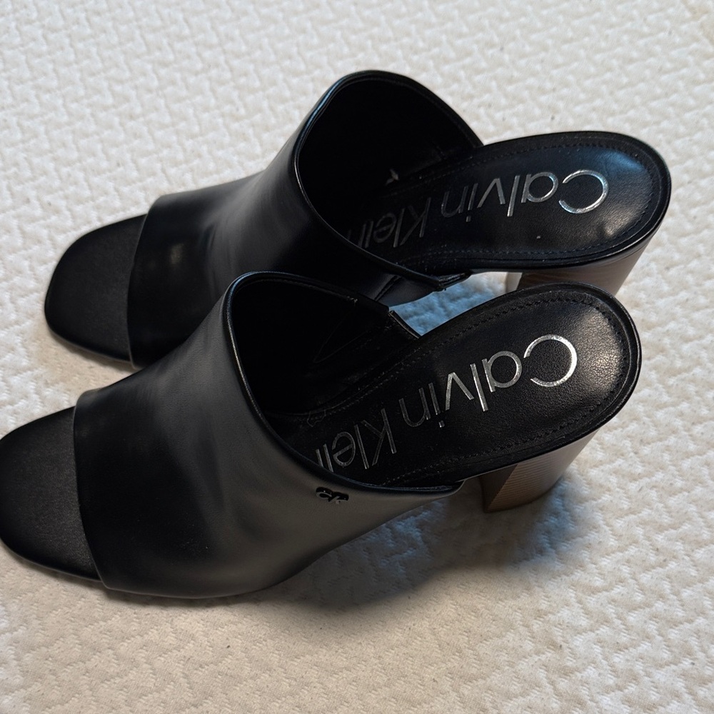 Calvin Klein Black Leather Mules